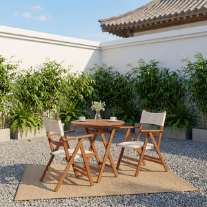 Natural Teak Bistro <b>Table</b> and <b>Folding</b> Sling Chairs Outdoor <b>Garden</b> Terrace Furniture Cafe Hospitality - Product Image 1