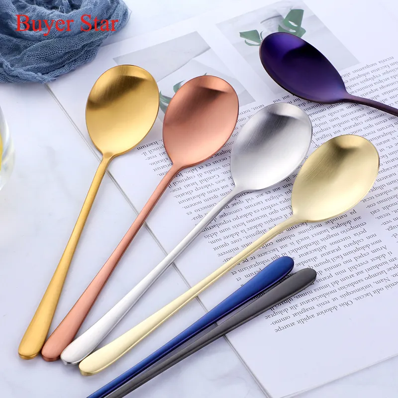 Long Handle Stainless Steel 18/8 Frosted Korean Dessert Coffee Tea Rice Spoon