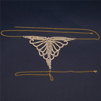Ensemble de lingerie en chaîne papillon sexy Rhinestone, ensemble bijoux pour femmes, chaîne de corps en forme de cœur en or cristal, soutien-gorge et string, harnais 0836