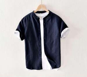 YIWUSHANG Uomini Manica Corta <span class=keywords><strong>di</strong></span> <span class=keywords><strong>Lino</strong></span> Cotone Collare del Mandarino Camice <span class=keywords><strong>di</strong></span> Vestito - Product Image 3