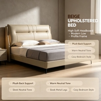 Lit King-Size Moderne de Luxe avec Revêtement en Cuir Véritable, Cadre en Bois Doux, Meubles de Chambre à Coucher Bo Yi Man
