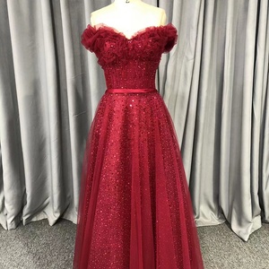 Jancember QX01 Elegant <strong>Red</strong> <strong>Sequins</strong> Off Shoulder Party Sweetheart Formal Gowns Evening Dresses - Product Image 1