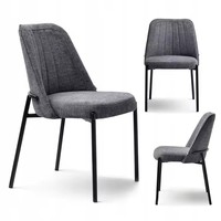 Chaise de salle à manger en tissu velours gris foncé, dossier et assise rembourrés, pieds en métal, style moderne italien, pour usage hôtelier, durable