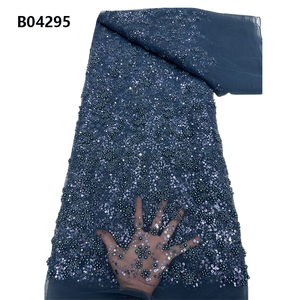CHOCOO azul real bordado tela de encaje con cuentas francesas tela de encaje de lentejuelas para vestidos de fiesta - Product Image 1