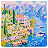 Tapis de mahjong en néoprène OEM personnalisé, motif Villa du Lac de Côme, tapis de table de mahjong antidérapant et imperméable, vente en gros