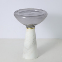 Table Basse Multifonctionnelle en Verre avec Plateau en Acrylique Nuage de Champignon et Cadre Métallique, Style Nordique Luxe Créatif, Meuble de Maison