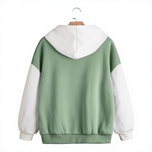 Green White Color Block Lined Hooded Fleece Sweatshirt for Children Winter Casual Breathable & Eco-Friendly Long Sleeve Pullover - Product Image 2