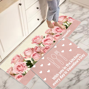 Tappeto da <span class=keywords><strong>Cucina</strong></span> per San Valentino Stampato in 3D, Morbido Tappetino Assorbente in Fango di Diatomee, Tappeto Personalizzato <span class=keywords><strong>Rosa</strong></span> e Viola - Product Image 3