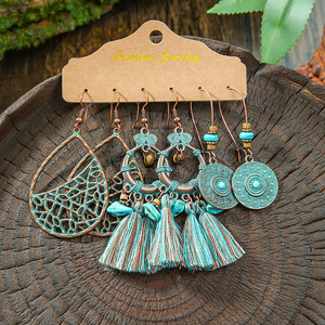 Fashion Jewelry Bohemian <b>Drop</b> Earrings Alloy Antique <b>Bronze</b> Plated Turquoise Women's Party Jewelry - Product Image 3