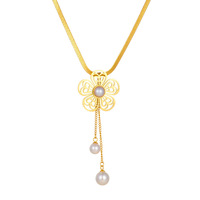 Parure de bijoux tendance en acier inoxydable plaqué or avec fleur creuse et perle, collier et boucles d'oreilles pour femme, cadeau idéal pour mariage et soirée