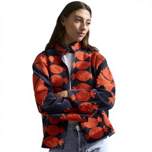Premium Velvet Women's <b>Fleece</b> <b>Jacket</b> With Candy Print Stand Collar Full Sleeve Zipper Closure Autumn <b>Warm</b> Outerwear In Wholesale - Product Image 1