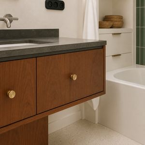 Mueble de <span class=keywords><strong>Baño</strong></span> Flotante de Madera de Nogal Estilo <span class=keywords><strong>Bauhaus</strong></span> Moderno de Mediados de Siglo, Personalizado, Montado en la Pared con Lavabo de Encimera de Piedra - Product Image 4