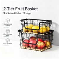 Panier à fruits à 2 niveaux en métal pour comptoir, panier de rangement pour garde-manger et stockage alimentaire