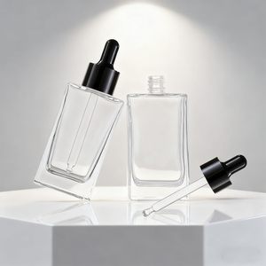 Flat square Rectangle Luxury 15ml 30ml 50ml 100ml Glass Dropper <b>Bottles</b> with Crystal clear Collar for Serum Essential Oil - Product Image 3
