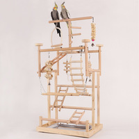 Grand support de fournitures pour oiseaux en bois massif perchoir échelle d'entraînement avec tige et corde cadre d'escalade ensemble de jouets pour oiseaux
