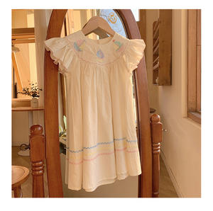 2025 alla moda vestito blu Navy da ragazza estate arcobaleno barca a vela ricamata maniche volanti all'ingrosso al ginocchio <span class=keywords><strong>abbigliamento</strong></span> per bambini vendita calda - Product Image 2