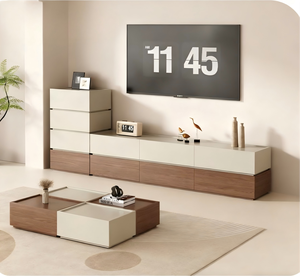 Meuble TV moderne minimaliste en bois blanc marron clair Meubles de salon <span class=keywords><strong>Tapis</strong></span> blanc Armoires de rangement en verre Utilisation dans le hall de bureau - Product Image 3
