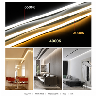 Bande LED COB ultra-étroite WISMART 24V 4mm, 480 LED/m, 5m, IP20, flexible, sans points lumineux, 3000K 4000K 6500K pour l'éclairage des armoires