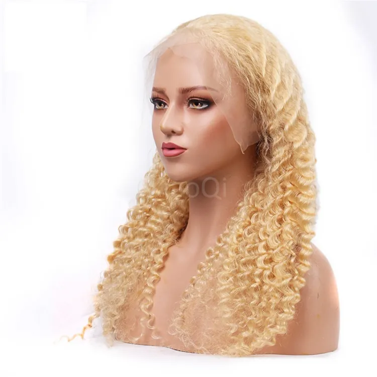 Natrual Black Blonde Highlights Wig Deep Wave Curly Pre Plucked HD Transparent Lace Front Raw Virgin Human Hair Wigs