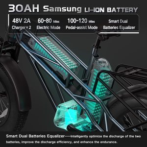 Vélo de montagne pour hommes adultes avec batterie 48V, suspension avant, pneus larges, freins à disque - Product Image 3
