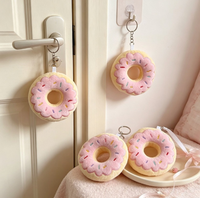 Porte-clés en peluche Donut Crème Rose, Pendentif Sac en Forme de Pain Mignon, Accessoire Ornemental Suspendu Doux et Adorable