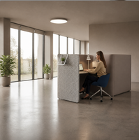Cabine de bureau à plan ouvert avec structure en acier carbone, bureau double face en panneaux de particules et recharge sans fil