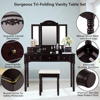 Ensemble table de toilette et tabouret Table de maquillage détachable en bois Miroir pliant 7 tiroirs et plateau de rangement Meubles de chambre à coucher