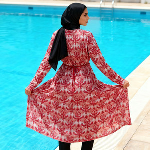 Traje de baño Burkini musulmán de 3 piezas para mujer Cobertura completa modesta con pantalones superiores de manga larga Hijab - Product Image 3