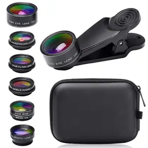 Kit de lente de cámara de teléfono móvil 7 en 1, lente de filtro de estrella para IPhone y Smartphone, telescopio, ojo de pez, Macro gran angular, CPL