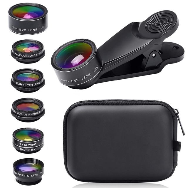 7 in 1 Mobile Phone Camera Lens Kit Telescope Telephoto Fisheye Wide Angle Macro CPL Star Filter Lens for IPhone for Smartphone