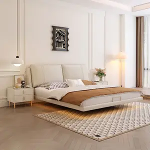 工厂床垫木制睡眠床架底座带床头板硬木皮革酒店软垫平台木床框架