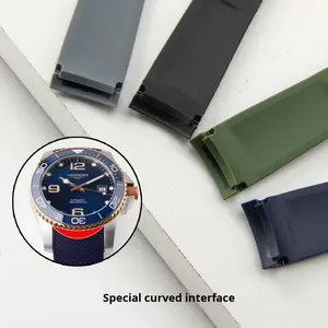 Correa de goma de silicona curvada de 21 mm CHARM para HydroConquest L3.781 L3.742 V.H.P. Correa de Reloj de Buceo Negra Impermeable con Cierre Desplegable - Product Image 2