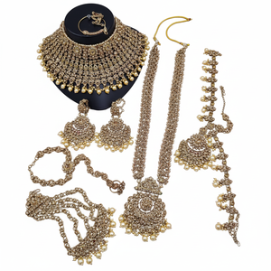 Parure de bijoux plaqué or avec zircon, style ethnique, pour mariée, comprenant collier ras-du-cou, boucles d'oreilles et Maang Tikka, dernier design, faits main, pour soirée - Product Image 2