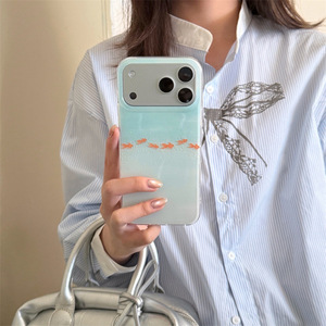 Funda de Teléfono de Doble Capa con Diseño de Pez Koi Azul Degradado para iPhone 17 Pro Max 16 15 14, Verano, para Mujer - Product Image 2