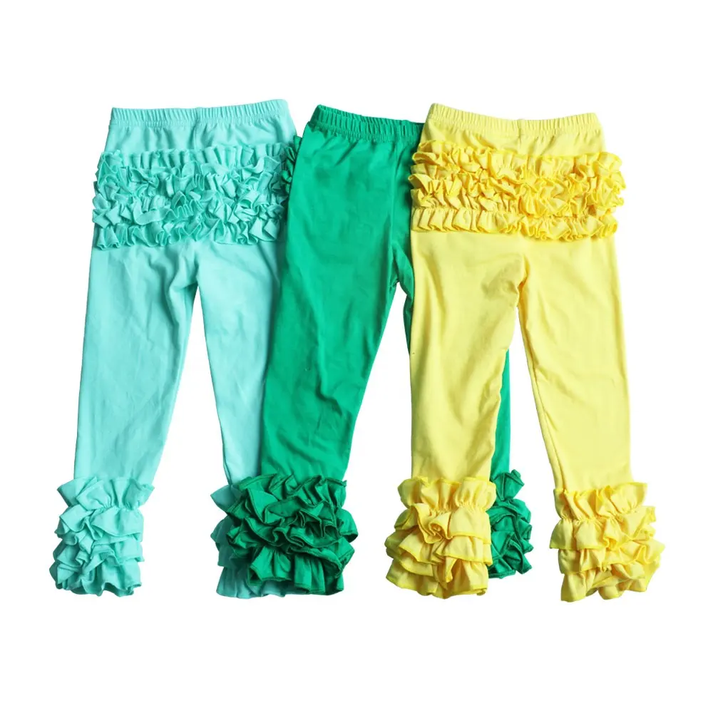 Wholesale baby girls ruffle pants original style cotton pants girl spring Capri leggings colorful boutique girls pants