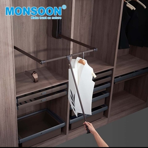 Support de tringle à vêtements relevable à fermeture douce pour armoire de chambre, avec double amortisseur pour rangement de placard - Product Image 2