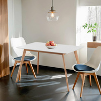 Table à manger rectangulaire simple en gros d'usine 120/80 cm, plateau blanc, pieds en bois de hêtre naturel, mobilier de cuisine et salle à manger nordique pour la maison