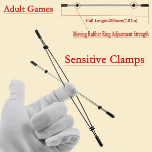 Abrazaderas de pezón de acero extremo BDSM Play ajustables de doble barra con tensor Silding Juguetes sexuales para mujeres - Product Image 2
