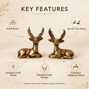 SHUBHAM Juego de 2 Figuras de Ciervo de Latón Macizo, Estatuas de Ciervo Sentado en Color Dorado Antiguo para Decoración de Mesa, Hogar u Oficina - Product Image 5