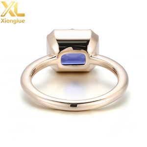 แหวนแฟชั่นทองคำ 10k 14k 18k สีเหลือง ประดับพลอยเจียระไนทรง Asscher สีน้ำเงิน รับรองโดย GRC เหมาะสำหรับงานวันเกิด งานแต่งงาน แหวนคู่รัก - Product Image 3