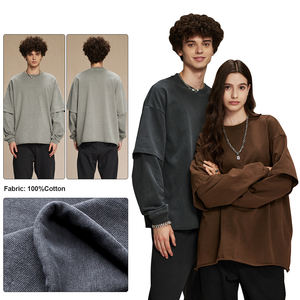 Sudadera lavada teñida desgastada de cuello redondo retro personalizada de alta calidad - Product Image 3