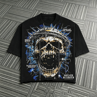 T-shirt vintage noir délavé double face avec crâne, pour homme, coupe oversize, couronne de épines, style gothique streetwear, manches courtes