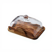 WDF couvercle en verre de bambou de haute qualité porte-beurre avec pelle plateau à Dessert Non toxique cuisine conteneur de stockage assiette à beurre