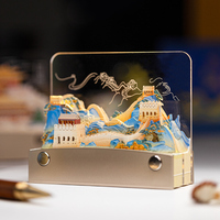 Modèle de la Grande Muraille en papier 3D de luxe moderne, calendrier, gravure laser, lumière LED, porte-stylo en acrylique pour la décoration de la maison/du bureau
