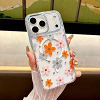 Coque élégante pour iPhone 15 16 17 Pro Max, motif floral 3D en relief, transparente, magnétique, en acrylique, compatible charge sans fil, coque arrière unique marguerite avec strass