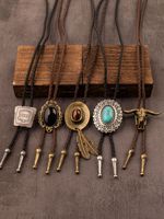 Lot de 5 cravates Bolo vintage faites à la main, en cuir de style western cowboy avec pierre naturelle œil de tigre, accessoires de costume pour hommes et femmes