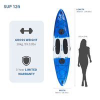 Kayak de planche à pagaie debout en plastique LLDPE stable de 12 pieds avec bateaux à rames à pagaies