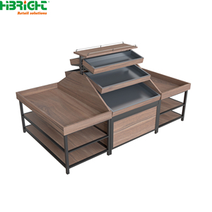 Estantería de góndola de supermercado con acabado de madera, de 3 niveles, estantería de exhibición minorista de doble cara para tiendas de comestibles - Product Image 4