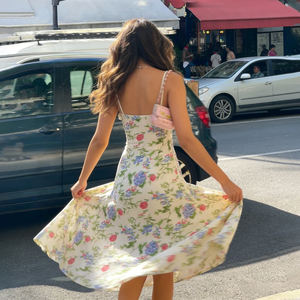 Vestido Midi Casual de Primavera para Mujer, Estampado Floral, Sin Mangas, Corto, Estilo Slip, Cintura Natural, Malla Transparente, Hombros Descubiertos, Ecológico - Product Image 4