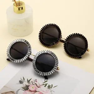 2024 New Arrival Wholesale Rhinestone Sunglasses Oversized Round Frame Luxury Sunglasses